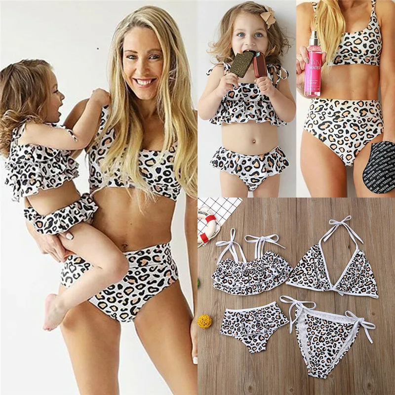 

PUDCOCO Newest Family Matching Leopard Swimsuit Mother Daughter Kids Baby Women Girl Bikini Swimwear Summer Swimming Suit