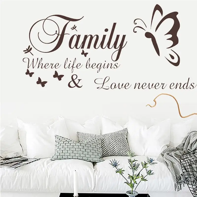 Виниловые наклейки на стену с надписью Family Where Life List Love Never Ends|Наклейки стену| |