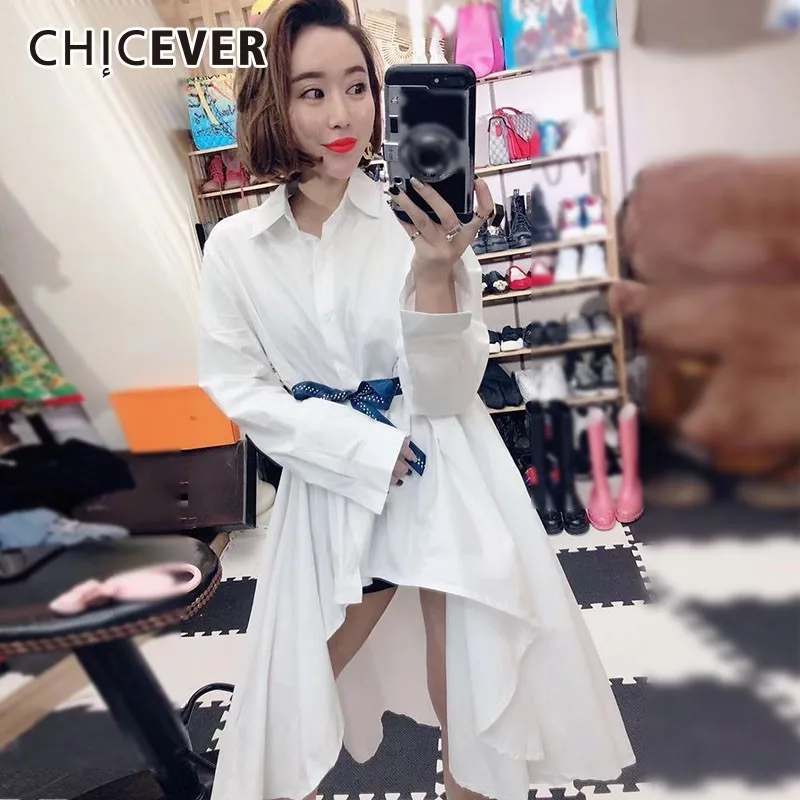 

CHICEVER Striped Tops Female Blouse Shirts Lapel Long Sleeve Bow Lace Up Asymmetric Hem Blouses Women's Shirt Fashion Clothing