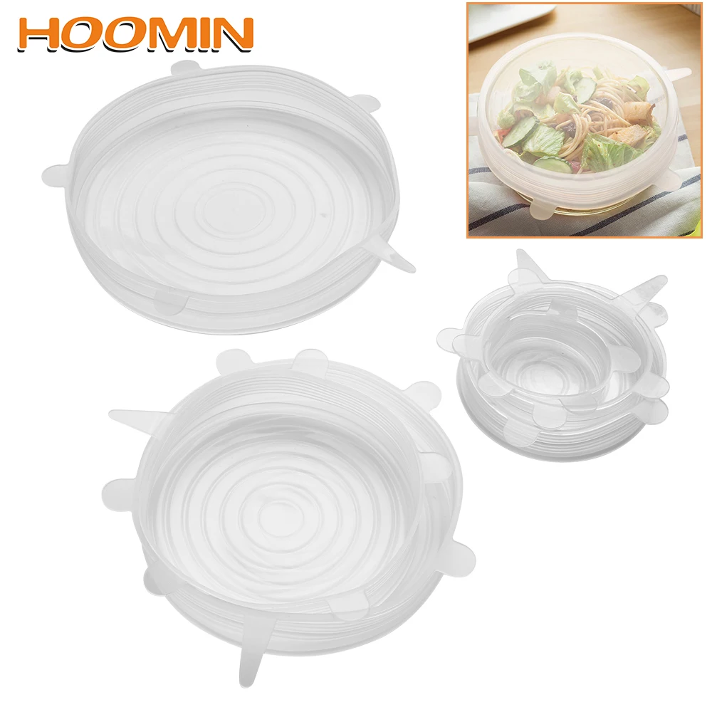 

HOOMIN 6 Pcs/set Stretch Lid Cover Transparent Silicone Pan Food Cover Cooking Tools Kitchen Tools Gadgets