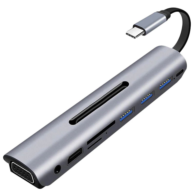 

3 Usb C 3.0 To Pd Hub Aluminum Multi-Port Adapter With 4K Hdmi Sd Tf Card Reader Vga 3.5Mm Audio Jack Adapter