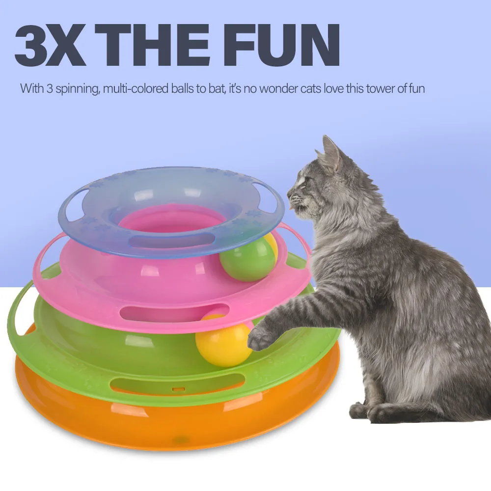 

Three Levels pet cat toy Tower Tracks Disc Cat Tracks Tower Track Roller 3 Level Puzzle Toys for Cat Dog Pet