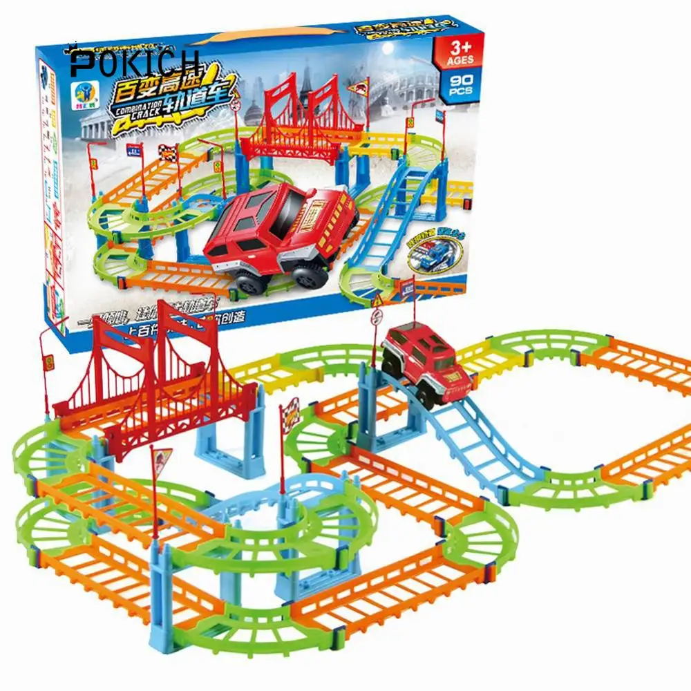 

Pokich Rail Car DIY Toy Racing Track Car Assembly Magic Track Model Childrens Educational Toys