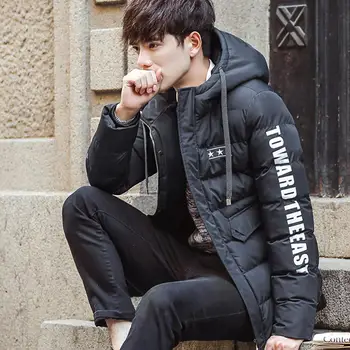 

Men Fashion Parka Cotton Winter Warm Hooded Thicken Padded Jacket Zipper Slim Outwear Coat Male Overcoat Outerwear Clothing