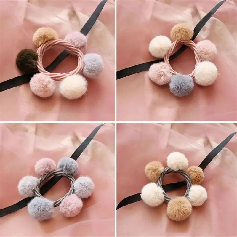 Women Hair Accessories Colorful Pompon Elastic Hair Bands Rings Cute Creative Faux Fur Ball Hair Lovely Hair Accessories