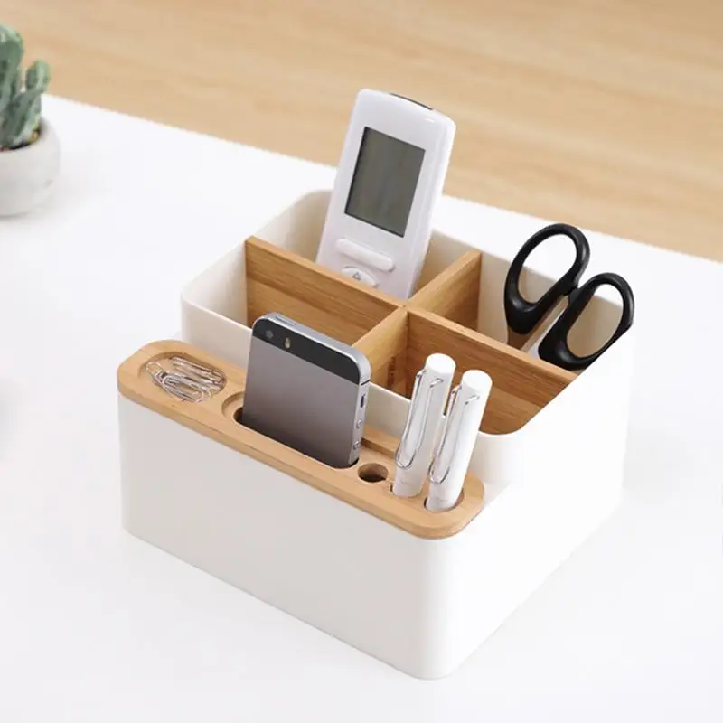 الفاخرة الخيزران ماكياج المنظم التلفزيون التحكم عن بعد حامل هاتف خلوي حامل تخزين الحلوى المنظم أدوات