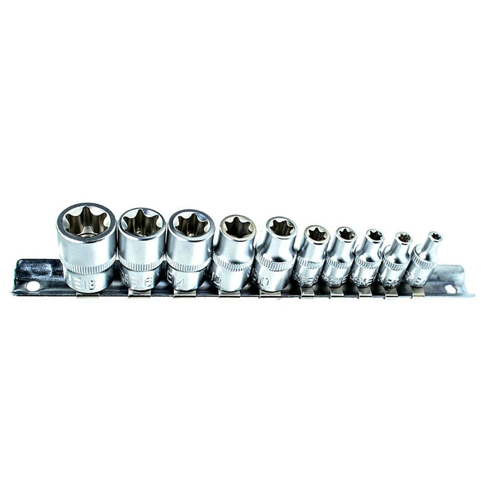 

2019 New E Torx Star Socket Set 1/4-Inch and 3/8-Inch Drive Steel E4-E18 10-Sockets
