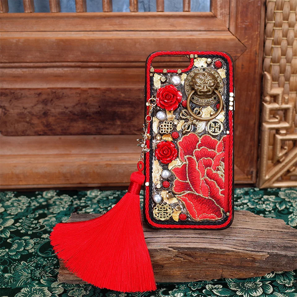 

For Iphone x Case Handmade patterned Heavy Metal Style Mechanical style Gold foil embroidery 5.5 inches Limited Edition