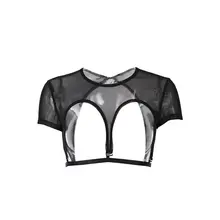 Сексуальный сетчатый топ, женские готические прозрачные футболки с открытой спиной, черные укороченные топы для девушек, уличная мода, повседневная Летняя футболка