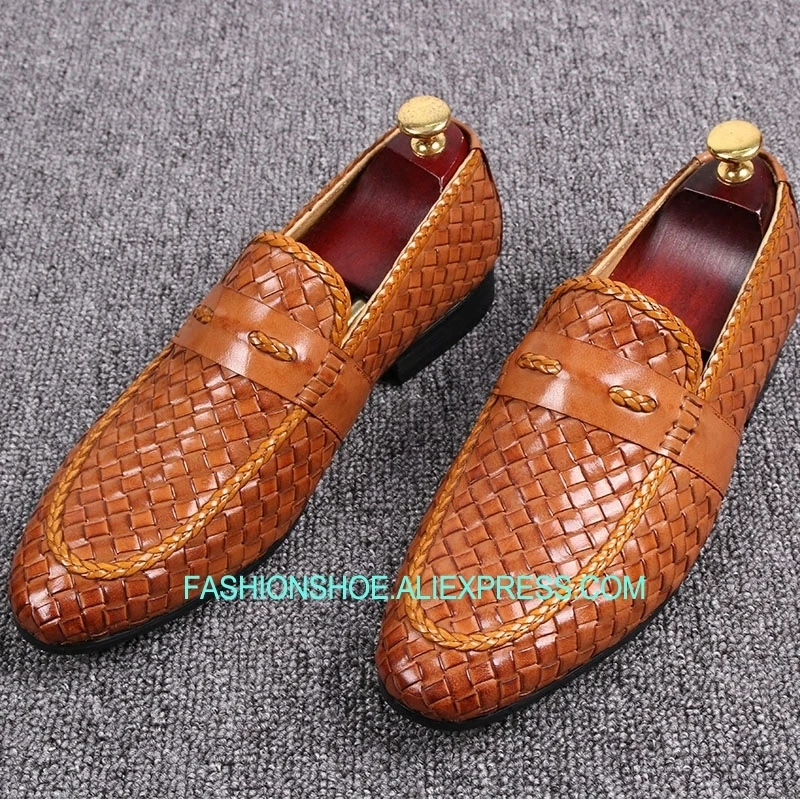

2018 Spring New Handmade Weave Oxofords Breathable Leather Mens Wedding Party Shoes