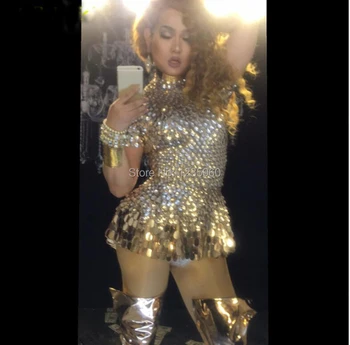 

Female Gold Sequins Bodysuit Bar Nightclub DJ Costumes Sexy Jazz Modern Dance Performance Dance One Piece Party Show Star