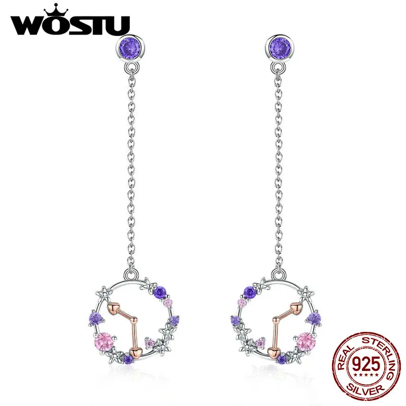 

WOSTU Bohemian 925 Sterling Silver Circle Time Clock Drop Earrings Korean Fashion Long Earrings For Women Luxury Jewelry CTE035
