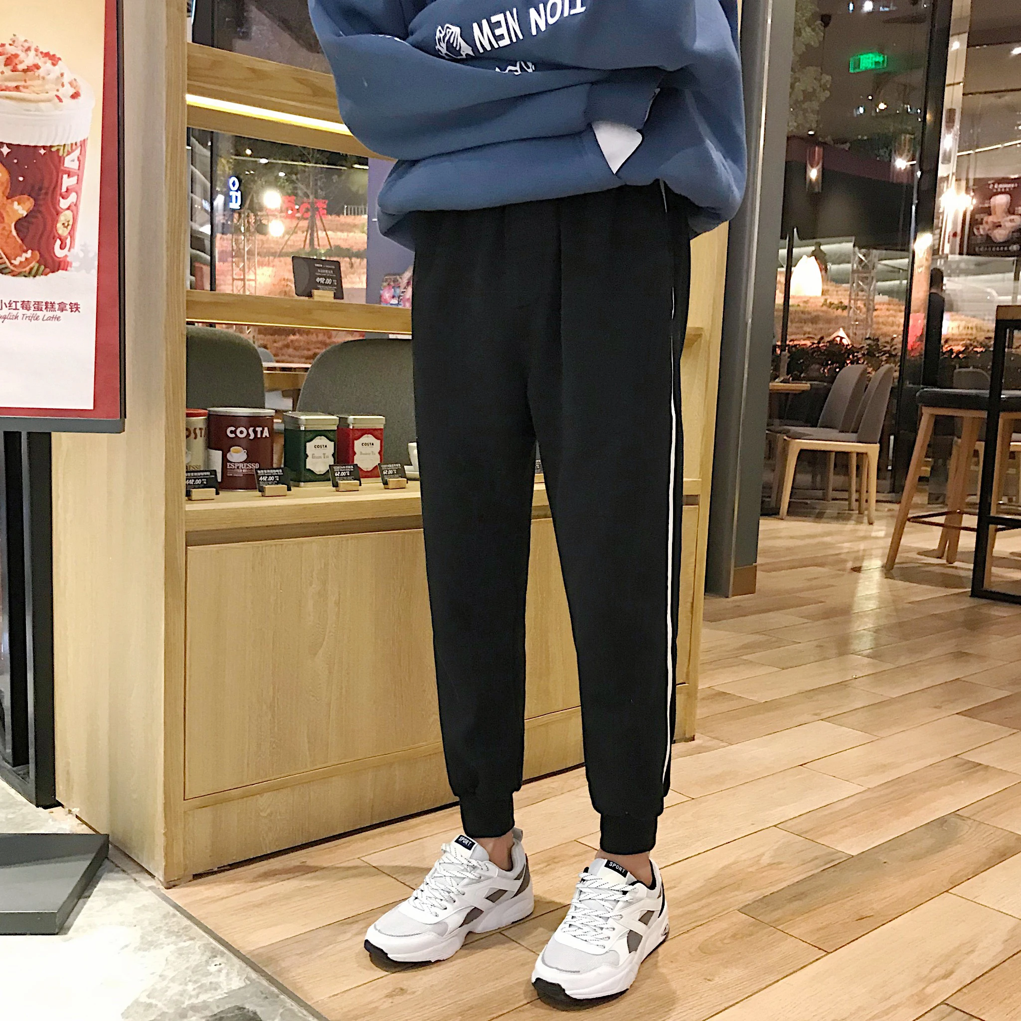 Winter Men's Personality New Casual Sports Pants M-2XL Loose Temperament Solid Color Wild Simple Thickening Youth Straight