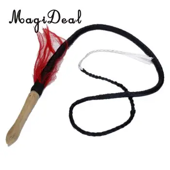

MagiDeal 6ft Outdoor Black Braided Leather Whip Bullwhip w/ Wooden Handle for Camping Hiking Equipment Accessories Black