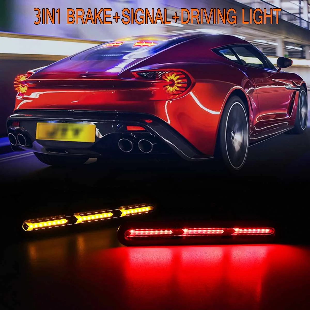 

Pair Car Third Brake Light High Mount Stop Rear Tail Lamp Universal 3 IN 1 Consequential Flowing Turn Signal Light Indicators