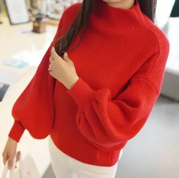

2019 Fashion Women's Jumper O-Neck Solid Tops Sweaters Turtleneck Sleeve Pullovers Knitted Regular Outwear