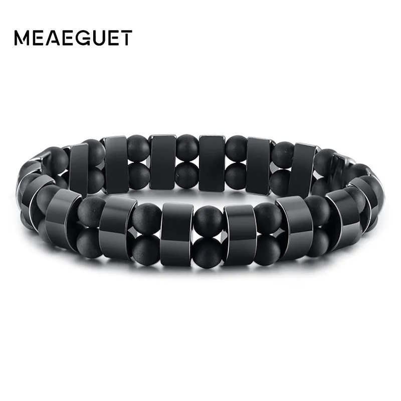 

Mens Bracelet With Hematite Beads Therapy Double Chain Link Pulseras Masculina Male Gifts