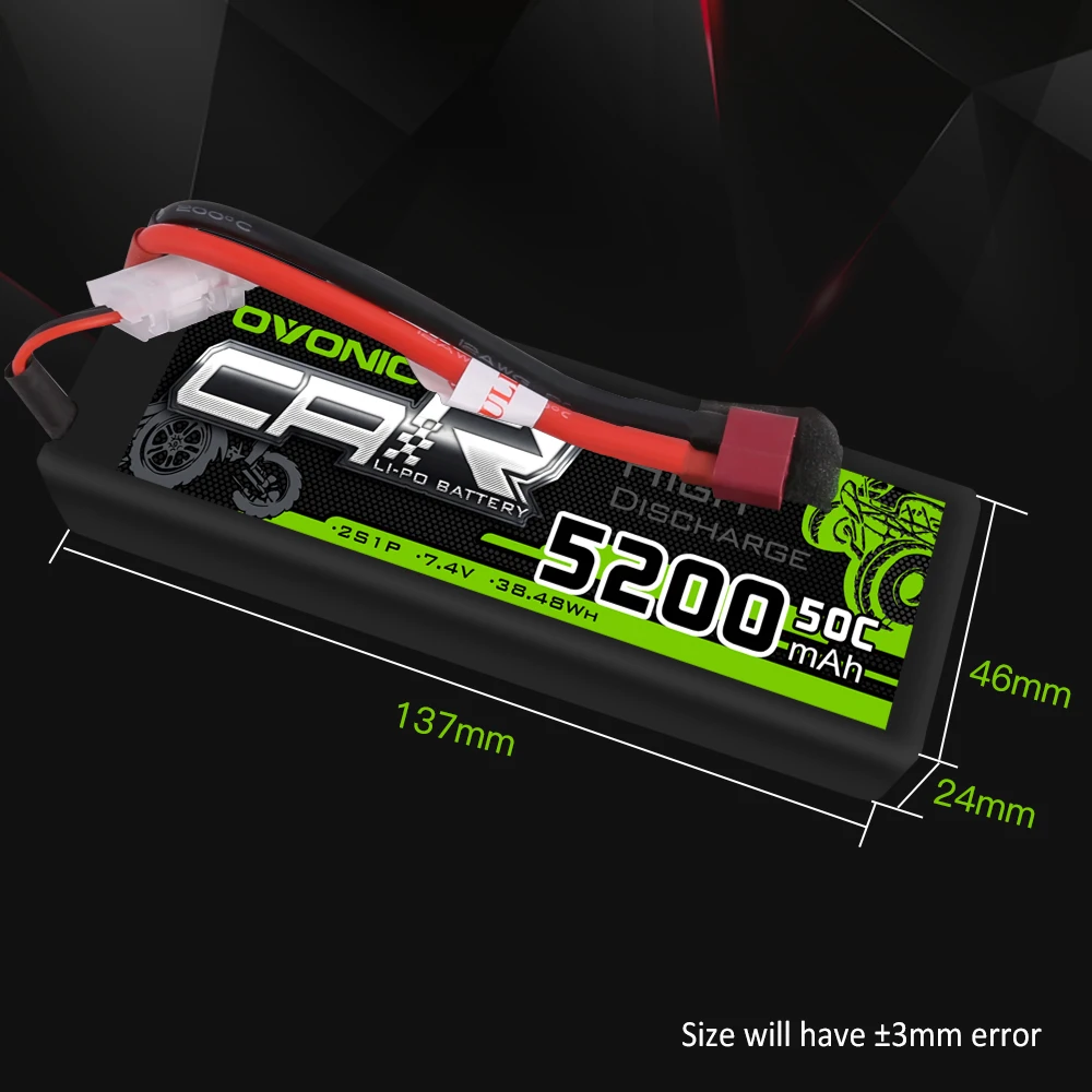 2 упаковки аккумуляторов OVONIC 5200 мАч 50C Lipo 2S 7 4 В Твердый Чехол для Traxxas Slash Losi HPI Yokomo