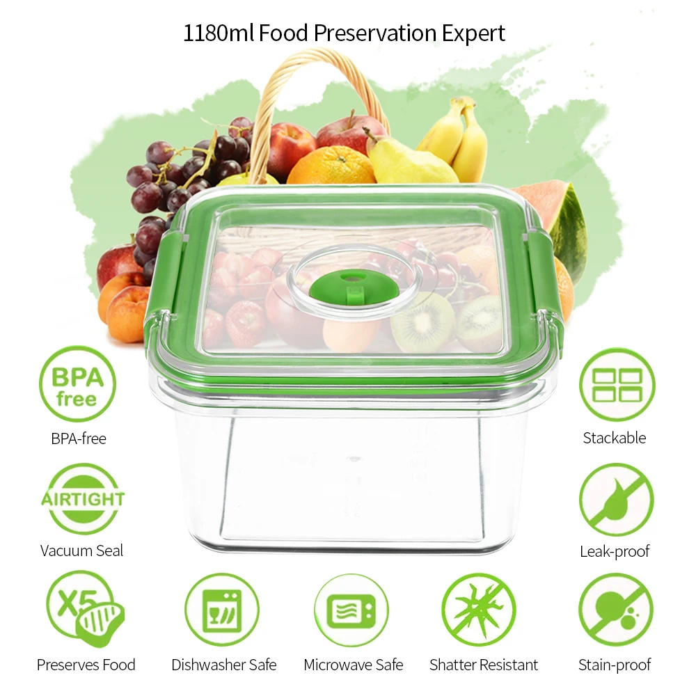 

1180ml Food Storage Container with Manual Vacuum Pump BPA Free Vacuum Seal Lunch Box Microwave Dishwasher Safe Food Container
