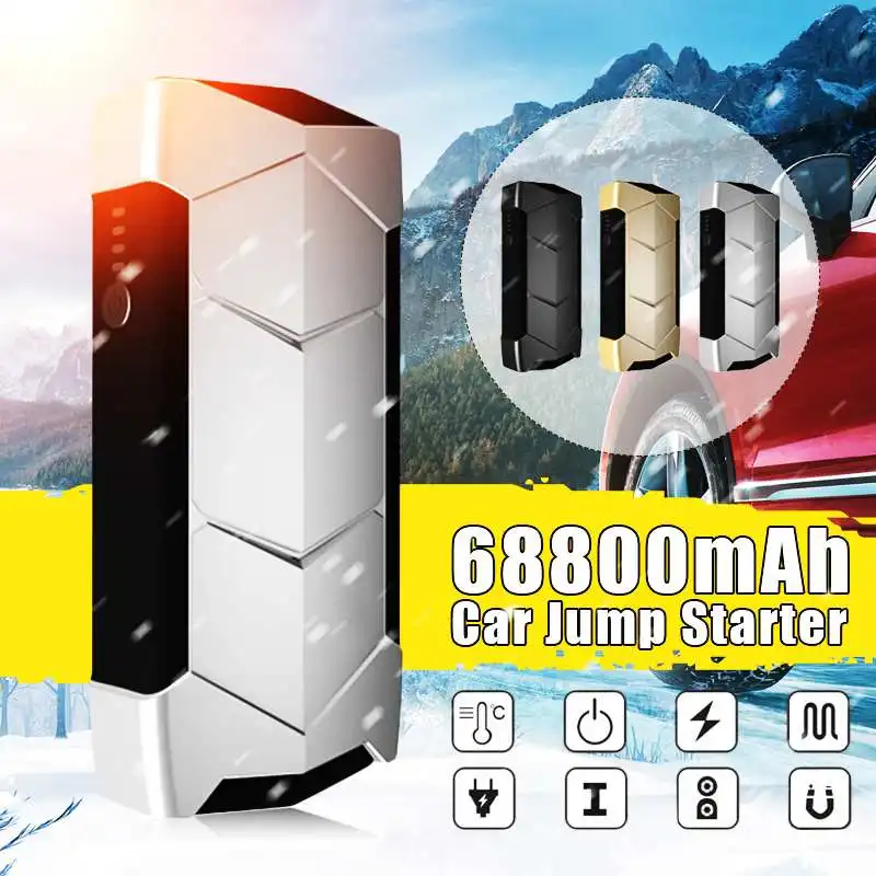 

68800mAh Mini Portable 12V Car Battery Jump Starter Auto Jumper Engine Power Bank Starting Up With Smart Clip Data Line with bag