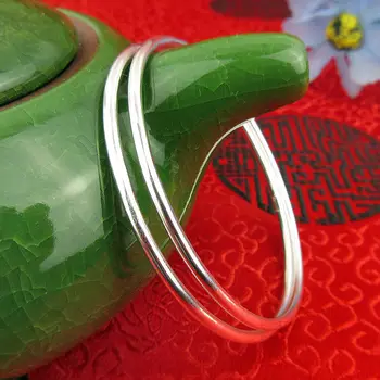

Solid 925 Sterling Silver Bangle Women's Smooth 2.3mmW Bangle SZ 59 mm 1 PCS