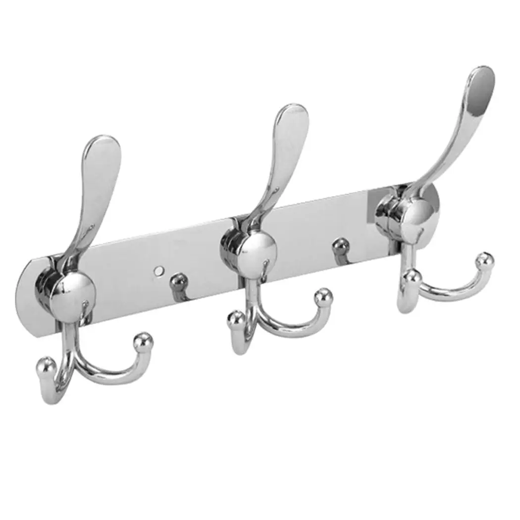 

Wall Mounted Hook Coat Robe Hat Clothes Stainless Silver Steel Hanger Towel 5 Hooks, 3 Hooks Rack