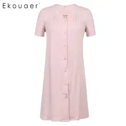 Ekouaer Sleepshirts ночная рубашка женское повседневное домашнее платье вышивка с коротким рукавом однобортное свободное прямое Ночное платье