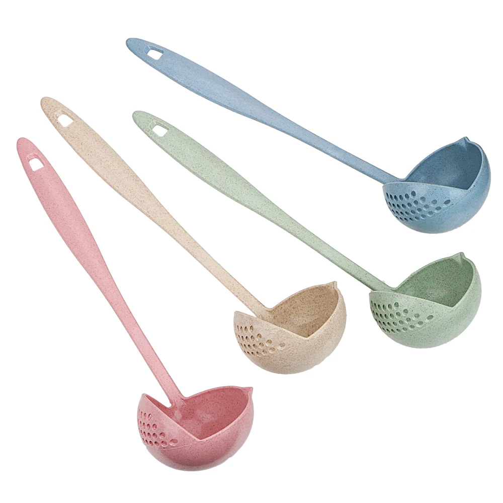 

Long Handle Wheat Straw Creative Soup Spoon Porridge Spoons with Filter Kitchen Accessories Colander Tools