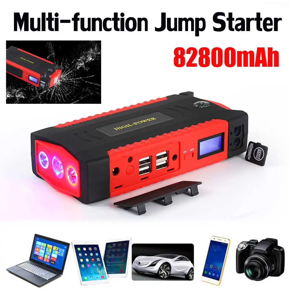 Multifunction Jump Starter 82800mAh 12V LCD 4USB Portable Car Battery Booster Charger Booster Power Bank Starting Device