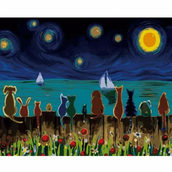 

40*50cm Cat Dog Cartoon Paint By Numbers Kit Acrylic Digital Painting On Canvas DIY Newest 2018