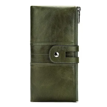 

2019 Genuine Leather Women Wallet Female Coin Purse Hasp Portomonee Clutch Money Bag Lady Handy Card Holder Long for Girl Green