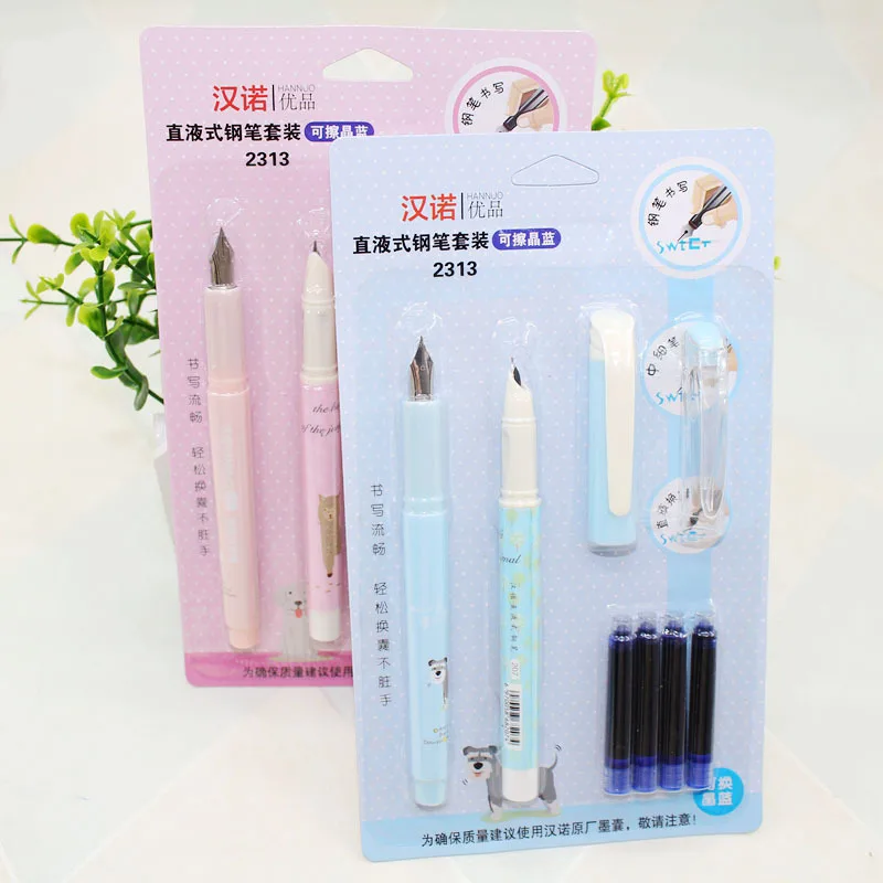 

1 box of Cute Fountain pens set for student Replaceable ink sac caligraphy writing school office supplies kawaii stationery set
