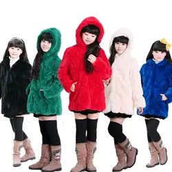 Детское пальто с натуральным кроличьим мехом, осенне-зимняя теплая одежда с натуральным мехом для девочек, длинная шапка для малышей