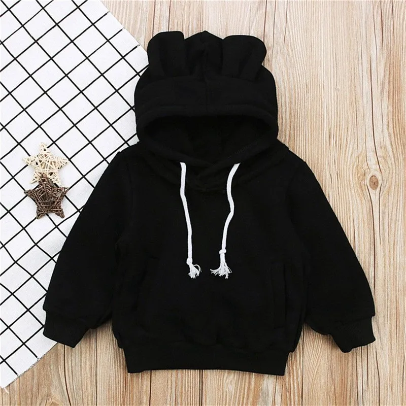 

Toddler Kids Baby Boys Girls clothes Animal Ear Hooded pocket solid Tops long sleeve pullover newborn Sweatshirts one pieces