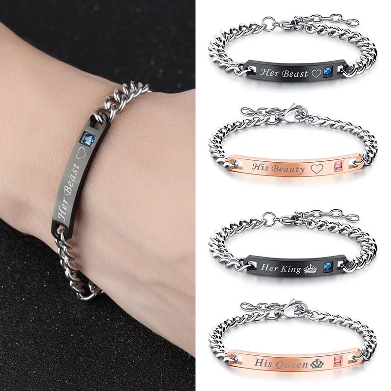 

Sale Unique Titanium Steel His Queen Bracelet Her King Women Men Bangle Couple Valentine's Day Gift