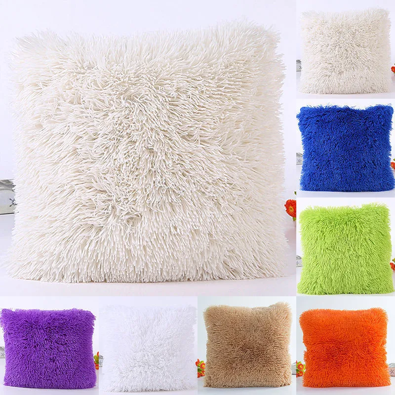 

Fluffy Soft Plush Square Decorative Pillow Case Room Waist Throw