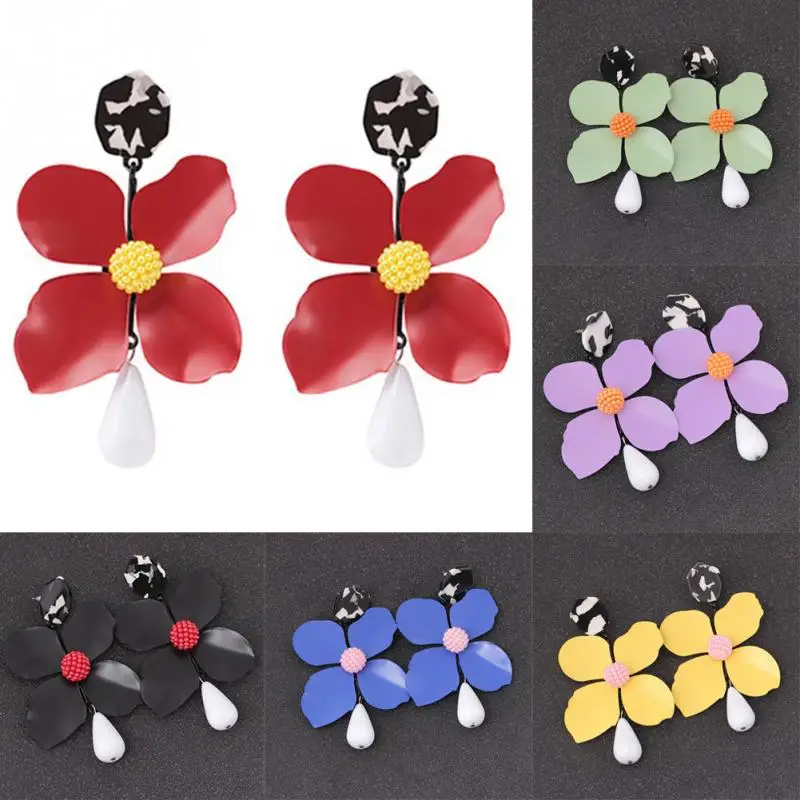

Womens Fashion Candy Color Dangle Earrings Exquisite Geometric Flower Shape Earring Set Cute Pericing Earrings Jewelry Accessory