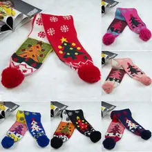 Новинка; милый детский мягкий шерстяной вязаный шарф для малышей; зимний теплый шарф с круглым вырезом с изображением снежной елки и помпонами; Рождественский подарок