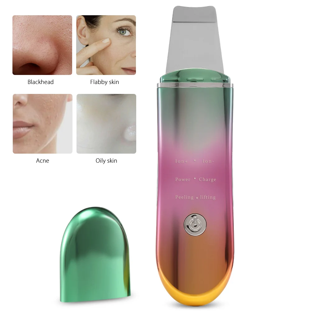 

Rechargeable Ultrasonic Ion Face Skin Scrubber Facial Cleaner Cleansing Spatula Peeling Vibration Blackhead Removal Exfoliating