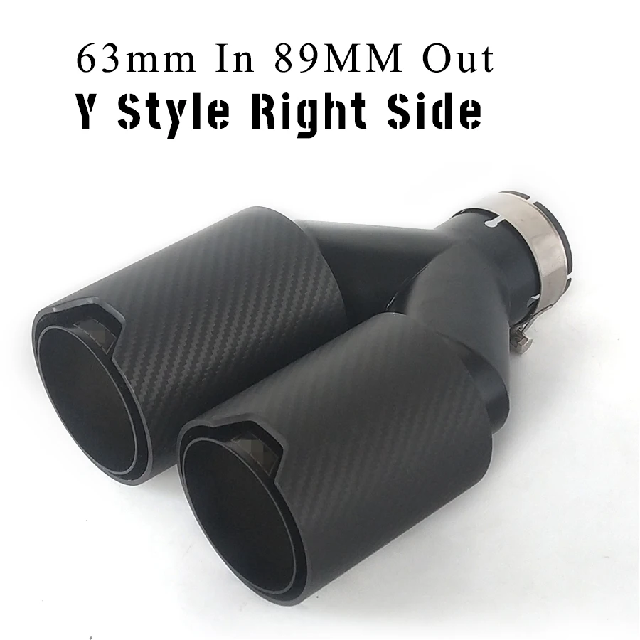 

Universal Thickened Real Carbon Fiber Car Exhaust Dual End Tips Y Style Right Side Full Matte for BMW 63mm In 89MM Out