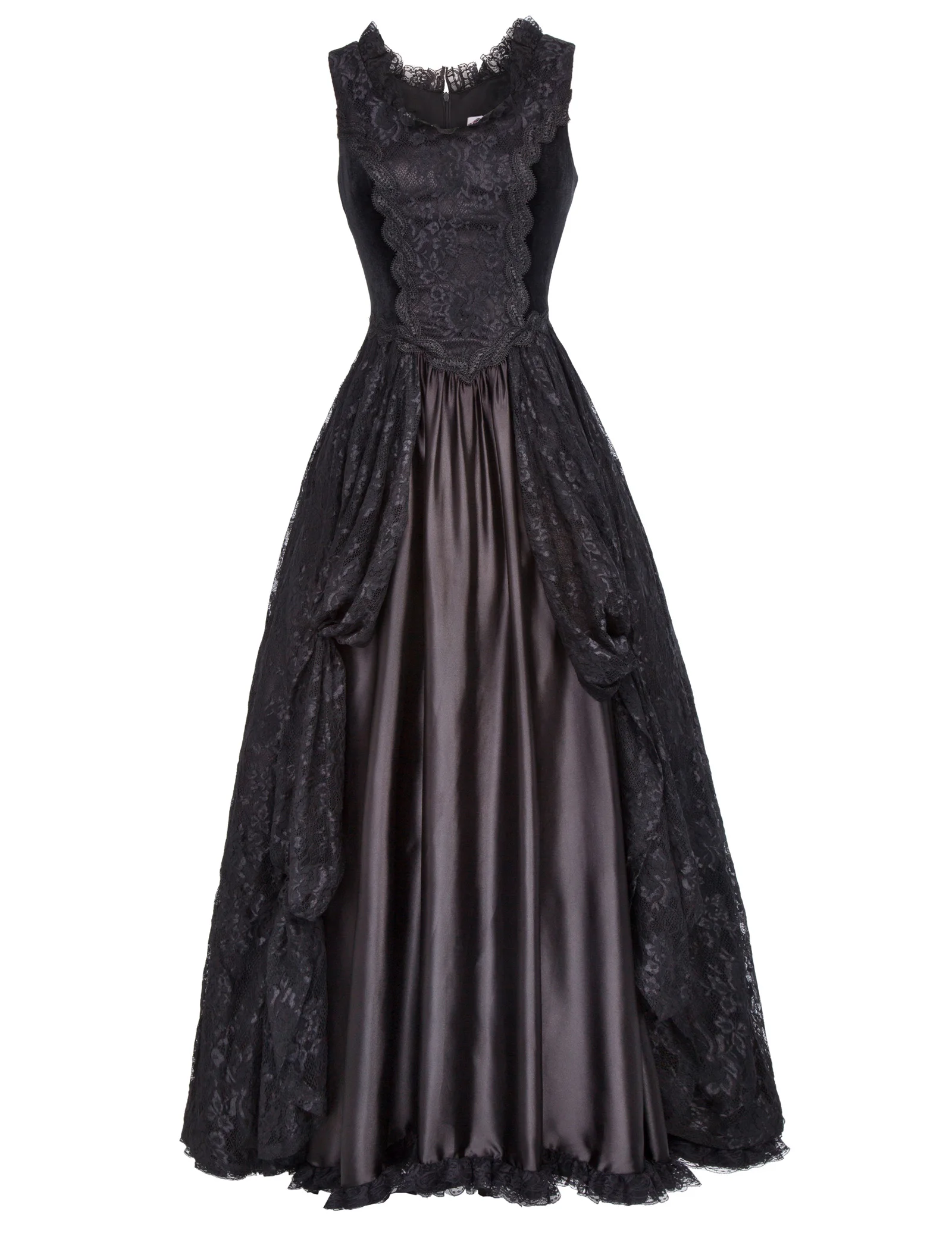 Retro Victorian Dress Gown Black Gothic Theater Steampunk Lace&Satin Clothing
