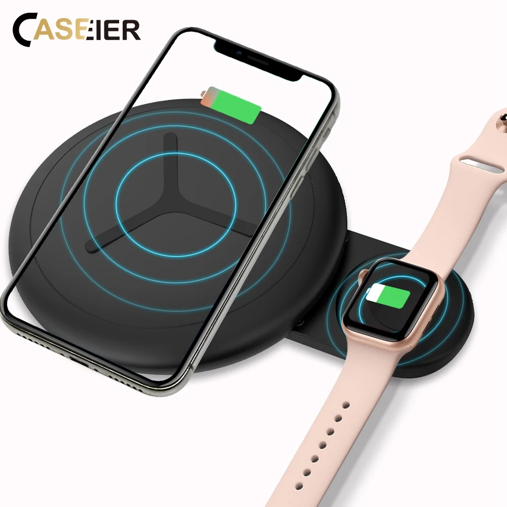 Беспроводное зарядное устройство Caseier QI 2 в 1 для iphone 8 Plus XR XS Max X Apple Watch 3 4 Быстрое