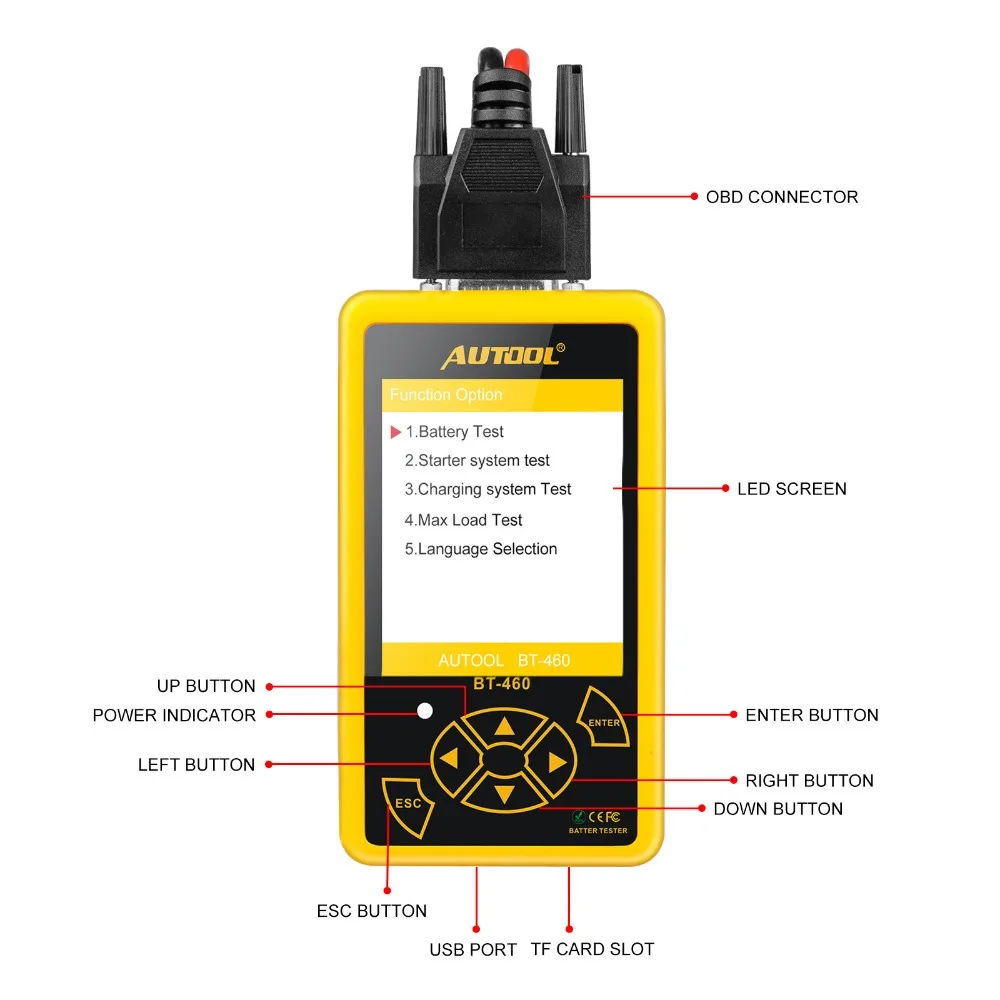 AUTOOL BT460 12 В 24 В Автомобильный анализатор тестер для батарей сверхмощный тестер мощности многоязычный автомобильный диагностический сканер инструмент детектор