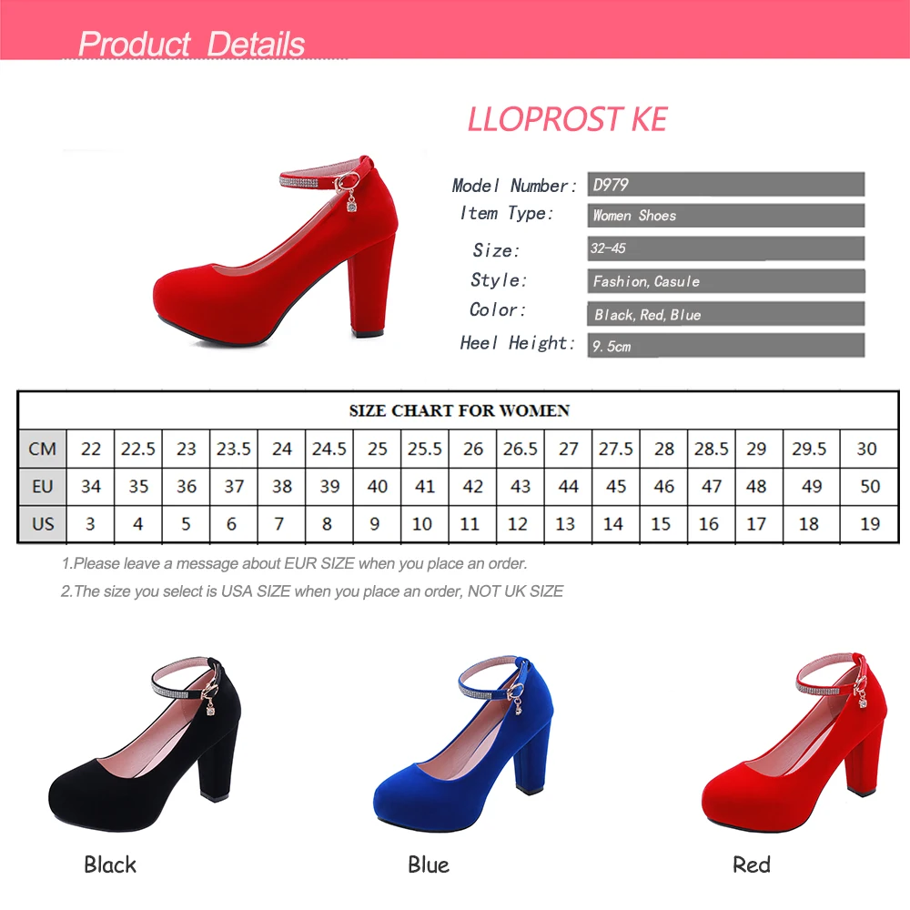 Lloprost ke Spring Women Ankle Strap Dress Shoes High Heels Shoes Platform Pumps Black Lady Shoes Thick Heels zapatos mujer D979
