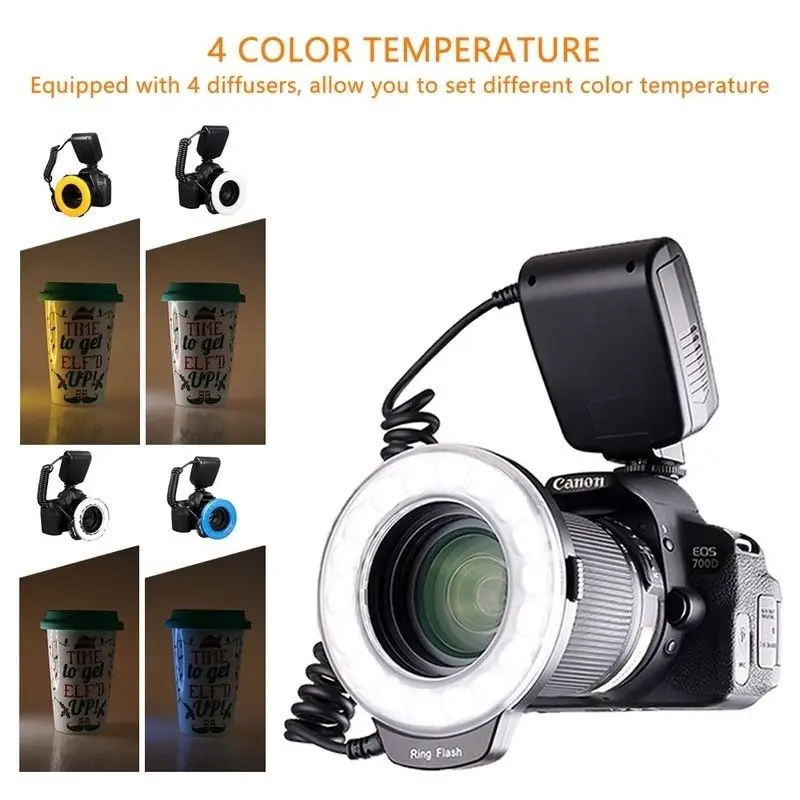 Светодиодный кольцевой светильник JINTU для макросъемки Nikon D3300 D3400 D5500 D5600 D7500 D800 D700