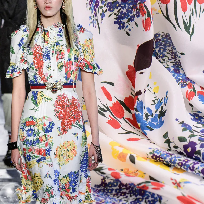 Шелковый креп де шин ткань индивидуальный принт на ткани модное платье шелковая ткань одежда ткань оптом