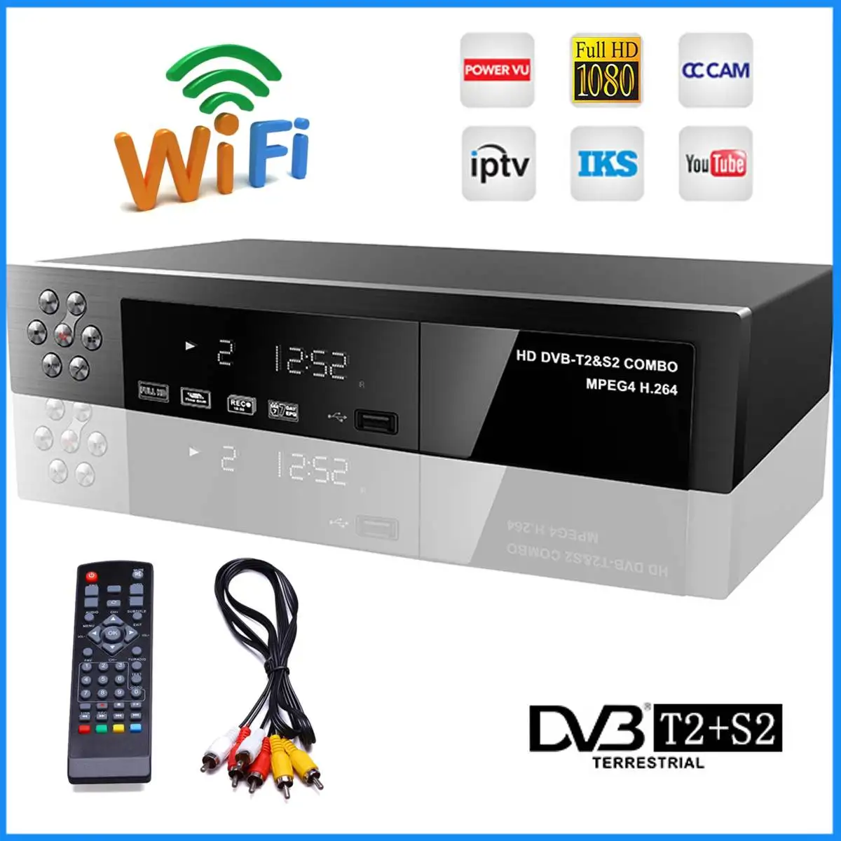

USB 2.0 DVB S2 T2 TV Tuner DVB-S2 DVB-T2 Combo Receiver set top box Full-HD Digital Smart TV Box MPEG4 Support Wifi Antenna