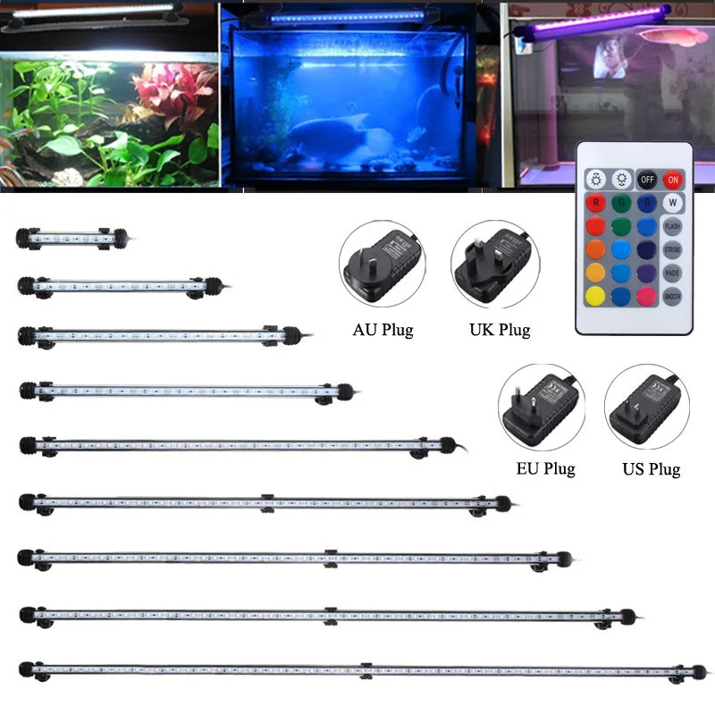 

48CM RGB LED Aquarium Fish Tank Light Bar Submersible Plant Grow Lamp IP68 Waterproof Switch/Remote Control for 50-60 fish tank