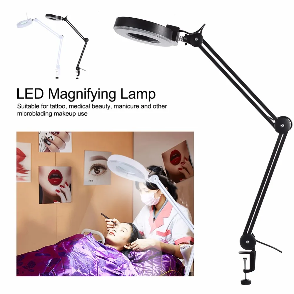 

5X Nail Art Magnifier LED Light Desk Magnifier Lamp Illuminated Magnifying Desktop Nail Tattoo Magnifying Makeup Lamp With Clamp