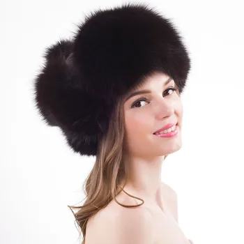 

New Winter lady Style Genuine Real Fox Fur Hat Women 100% Natural Real Fox Fur Cap Casual Warm Russia Real Fox Fur Bomber